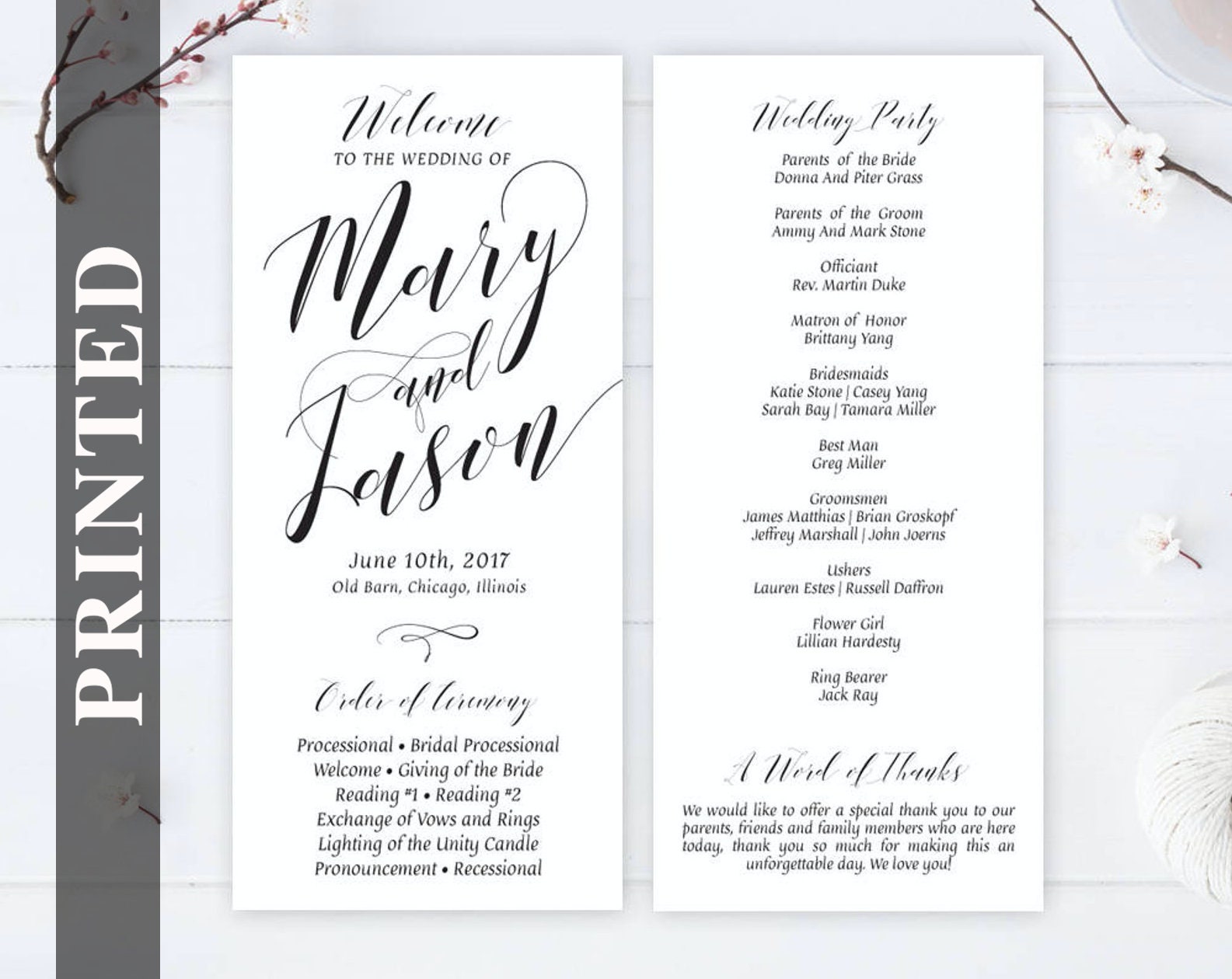 Simple wedding program / Cheap wedding programs printed on | Etsy