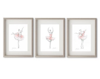 Set of 3 Prints, Ballerina Art, Pink Ballerina, Watercolor Ballet, Ballerina Drawing, Pink Tutu Dancer, Ballet Art Print, Ballerina Painting