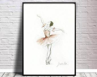 Ballerina Print, Pink Ballerina, Ballerina Drawing, Ballerina Painting, Watercolor, Ballet Illustration, Ballet Art, Ballerina Dancer, Pink