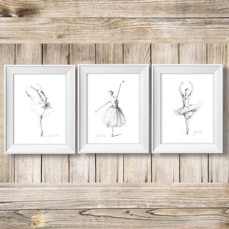 Set of 3 Ballerina, Ballerina Prints, Ballerina Sketch, Ballerina Art Print, Ballerina Drawing, Girl Room Décor, Gift for Girl image 1