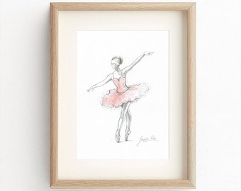 Ballerina Print, Pink Ballerina, Ballerina Drawing, Ballerina Painting, Watercolor, Ballet Illustration, Ballet Art, Ballerina Dancer, Pink