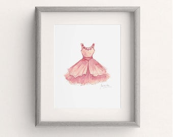 Pink Dress Art Print, Pink Dress Digital, Printable Pink Cloth, Dress Wall Art, Watercolor Art, Girl Dress Art, Nursery Wall Art, Girl Gift