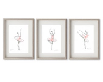 Set of 3 Prints, Ballerina Art, Pink Ballerina, Watercolor Ballet, Ballerina Drawing, Pink Tutu Dancer, Ballet Art Print, Ballerina Painting