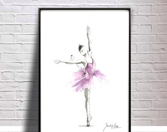 Print of Ballerina Watercolor, Ballerina Painting, Ballerina Watercolor Illustration, Ballet Dancer Art, Gift for Her, Girl Room Decor