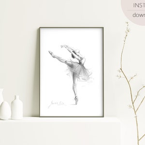 Ballerina Print, Digital Wall Art, Sketch Printable, Pencil Sketch ...