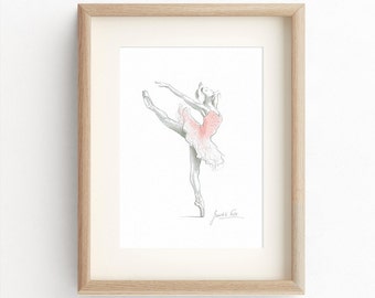 Ballerina Print, Pink Ballerina, Ballerina Drawing, Ballerina Painting, Watercolor, Ballet Illustration, Ballet Art, Ballerina Dancer, Pink