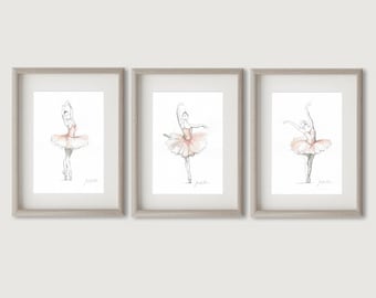 Set of 3 Prints, Ballerina Art, Pink Ballerina, Watercolor Ballet, Ballerina Drawing, Pink Tutu Dancer, Ballet Art Print, Ballerina Painting