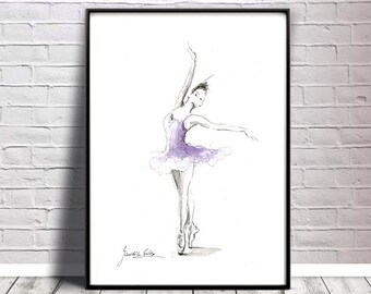 Print of Ballerina Watercolor, Ballerina Painting, Ballerina Watercolor Illustration, Ballet Dancer Art, Gift for Her, Girl Room Decor