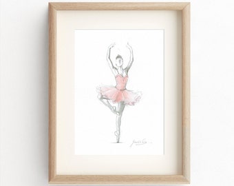 Ballerina Print, Pink Ballerina, Ballerina Drawing, Ballerina Painting, Watercolor, Ballet Illustration, Ballet Art, Ballerina Dancer, Pink