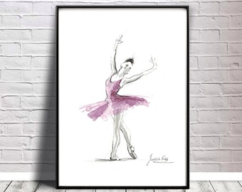Print of Ballerina Watercolor, Ballerina Painting, Ballerina Watercolor Illustration, Ballet Dancer Art, Gift for Her, Girl Room Decor