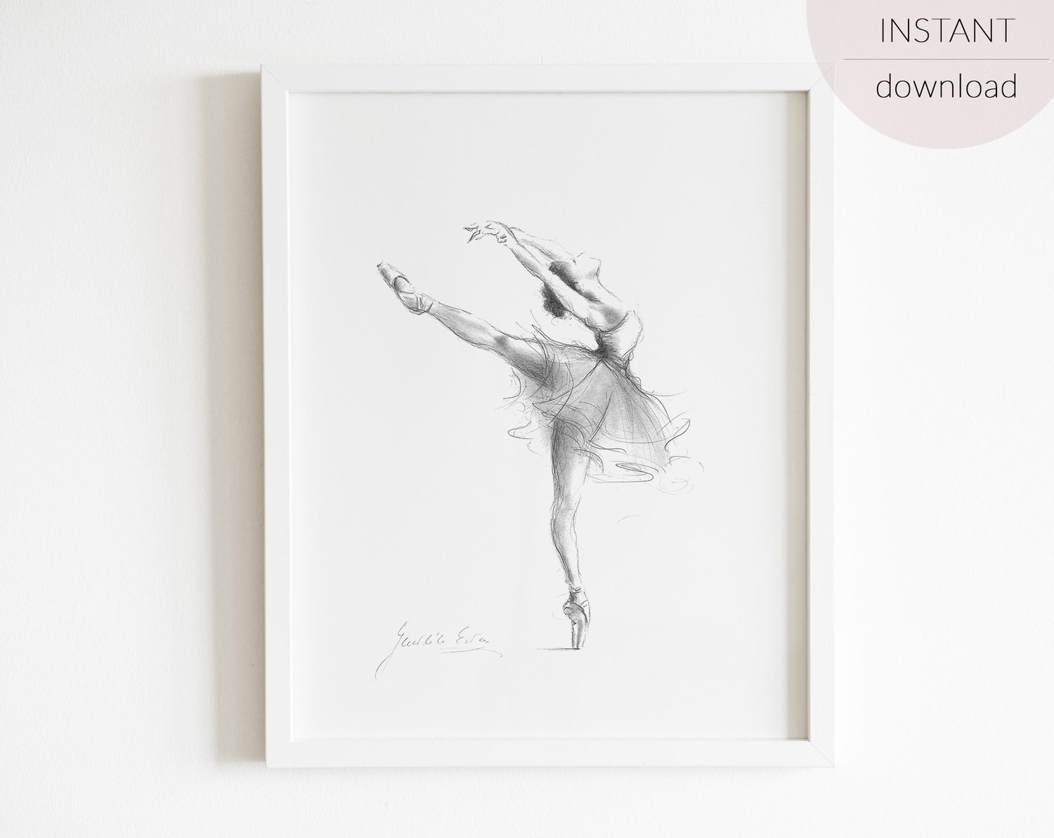 Ballerina Print Digital Wall Art Sketch Printable Pencil | Etsy
