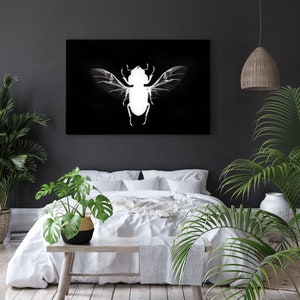 Monochrome beetle print, goblincore decor, dark cottagecore wall art, moody botanical, witchy academia art, maximalist poster, modern gothic image 5