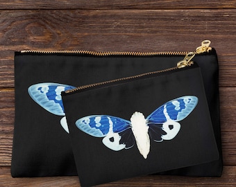 Handmade butterfly print pencil case, make up bag, purse, zipper pouch.