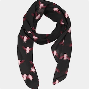 Lenço de seda com fotograma de insetos, bandana estilo Dark Academia, lenço de cabelo gótico, faixa de cabeça com estampa de insetos, xale de seda vegana, presente inspirado na natureza para ela.