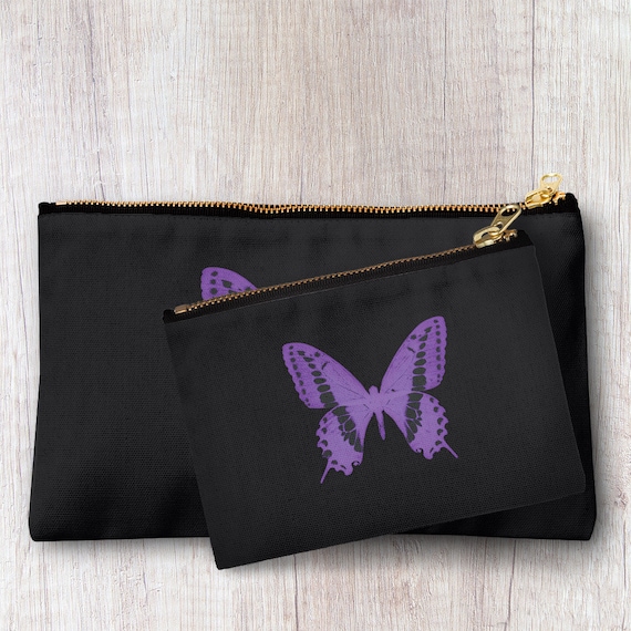 Handmade Purple Butterfly Print Pencil Case Make up Bag Purse Zipper Pouch. Etsy