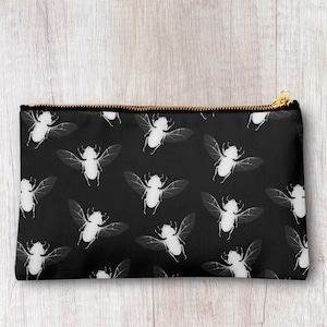 Handmade Beetle print pencil case, make up bag, purse, zipper pouch.