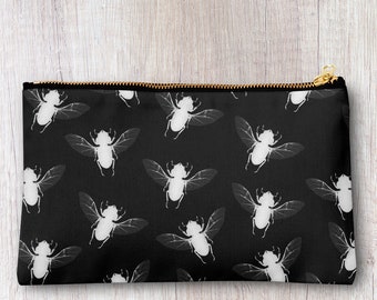 Handmade Beetle print pencil case, make up bag, purse, zipper pouch.