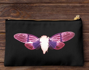 Handmade butterfly print pencil case, make up bag, purse, zipper pouch.