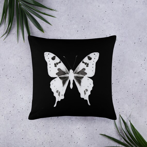 Black and white butterfly throw pillow Butterfly House Quilted Pillow White