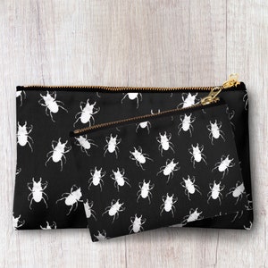 Handmade Beetle print pencil case, make up bag, purse, zipper pouch.