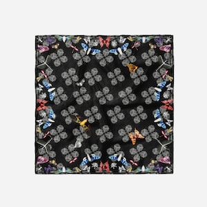 insect pattern Scarf, Silk Goth Bandana, Women&#39;s Bug Scarf, Silk Printed Scarf, Gift For Her, Rocker Head Scarf,  Headband