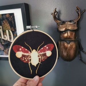 Lanternfly embroidery hoop, wall art, alternative photography