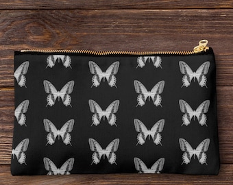 Handmade butterfly print pencil case, make up bag, purse, zipper pouch.