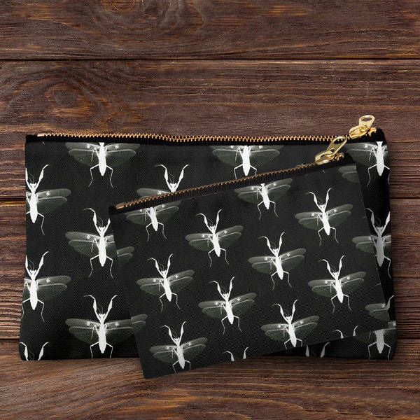 Handmade Flower Mantis print pencil case, make up bag, purse, zipper pouch.