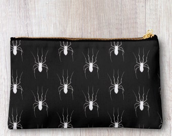 Estuche de lápiz de estampado de araña hecho a mano, bolsa de maquillaje, bolso, bolsa con cremallera.