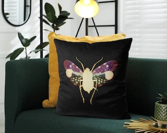 Purple Insect cushion, Whimsical Decor,  Handmade Housewarming Gift, Home Decor pillow for Bedroom, Couch, or Sofa. Decorative cushions