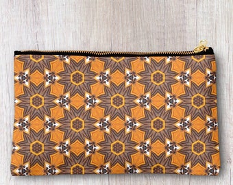 Handmade boho print pencil case, make up bag, purse, zipper pouch.