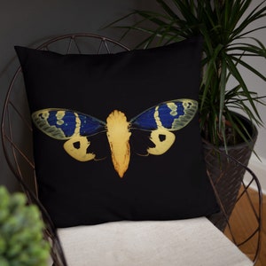 blue cicada cushion cover - insect pillow case - throw cushion - scatter cushion - printed cushion - gothic couch cushion