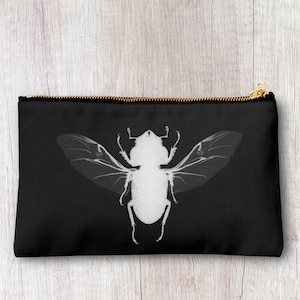 Handmade beetle print pencil case, make up bag, purse, zipper pouch.