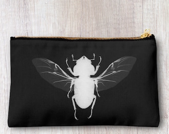 Handgemachte Käfer Print Federmäppchen, Schminktasche, Täschchen, Reißverschlusstasche.