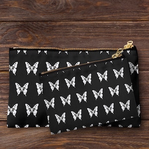 Handmade butterfly print pencil case, make up bag, purse, zipper pouch.