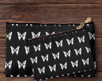 Handmade butterfly print pencil case, make up bag, purse, zipper pouch.