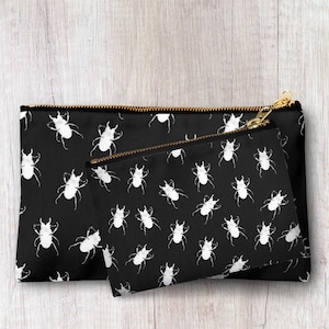 Handmade Beetle print pencil case, make up bag, purse, zipper pouch.