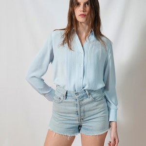 One day elsewhere dressy light blue Y2K shirt I plain shirt classic minimalist style I light top I size S image 3