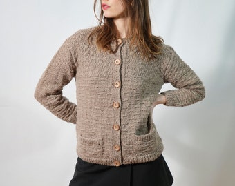 80s hand-knitted beige cardigan I women's cardigan I handmade I knitting for women I vintage cardigan I long-sleeved cardigan I minimalist style