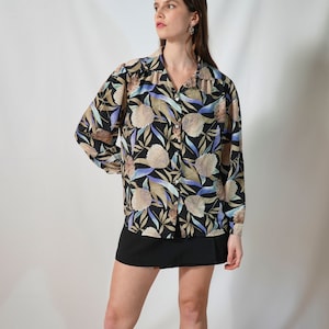 Vintage black floral shirt I long sleeve shirt I retro shirt I oversize I patterned shirt I floral print I large