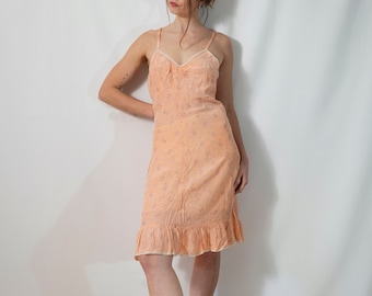 Vintage pink slip dress I long night dress I floral pattern I 90s
