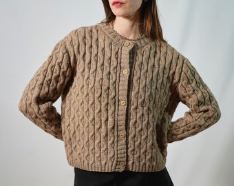 80s hand-knitted beige cardigan I women's cardigan I handmade I knitting for women I vintage cardigan I long-sleeved cardigan I minimalist style