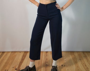 Vintage navy blue pants I made in France I light high waisted pants I size 38 I straight cut I Size M I plain I minimalist