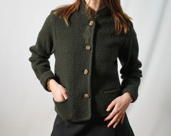 vintage cardigan autrichien I cardigan vert sapin 100% laine I folklore autrichien I taille 38 I gilet en laine