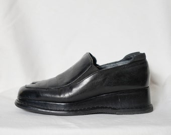 Black vintage slip-on wedge shoes I 90's I loafer I 90s I size 38