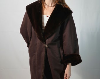 Gardenia Paris vintage mid-length coat I women's brown coat I wide coat I Chic and cozy warm coat