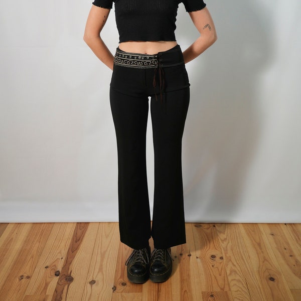 pantalon noir évasé en bas vintage I fabriqué en france I pantalon avec ceinture I bas femme taille 38