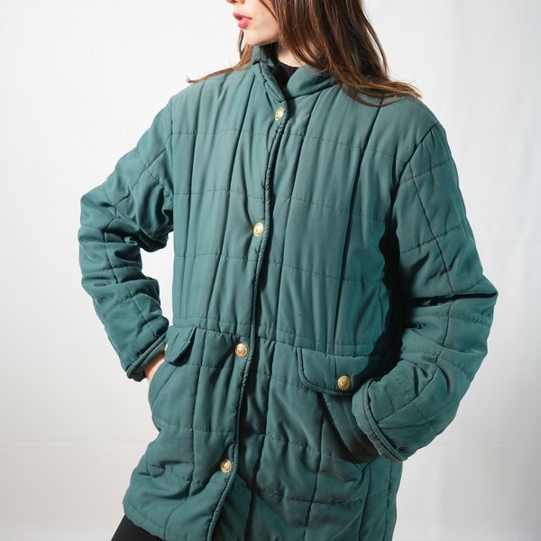 veste verte matelassée vintage Les deux Ancres I made in France I boutons dorées I veste femme I taille large