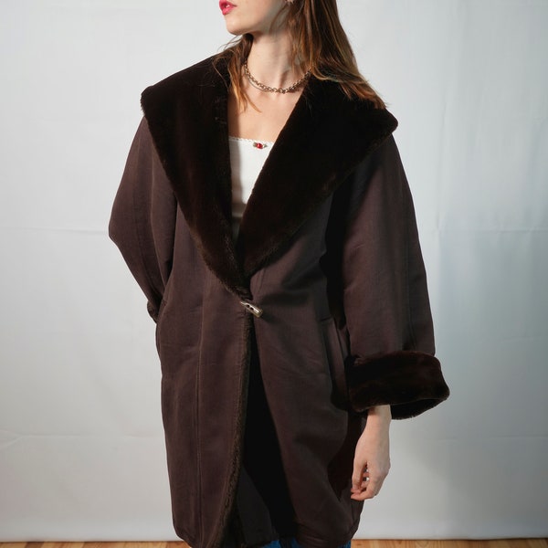 Manteau mi-long vintage Gardenia Paris I manteau marron femme I manteau large I  Manteau chaud chic et douillet