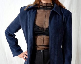 vintage midnight blue jacket / French brand / belted T.38